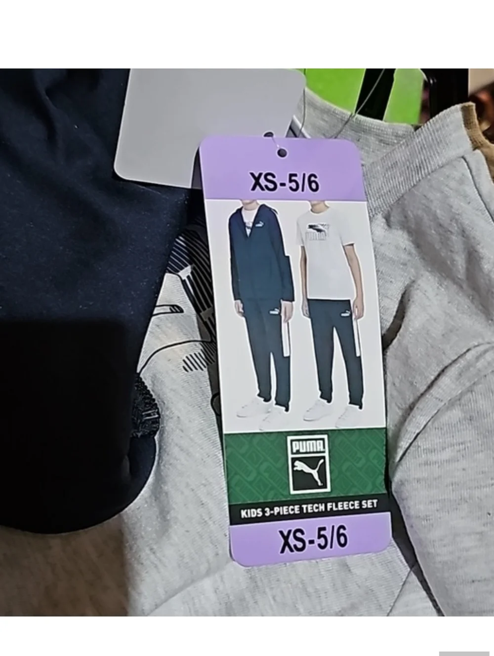 Puma Boys 3-Piece Tech Fleece Hoodie, Tee & Jogger Set, Navy/Gray XS 5/6 - Picture 3 of 4